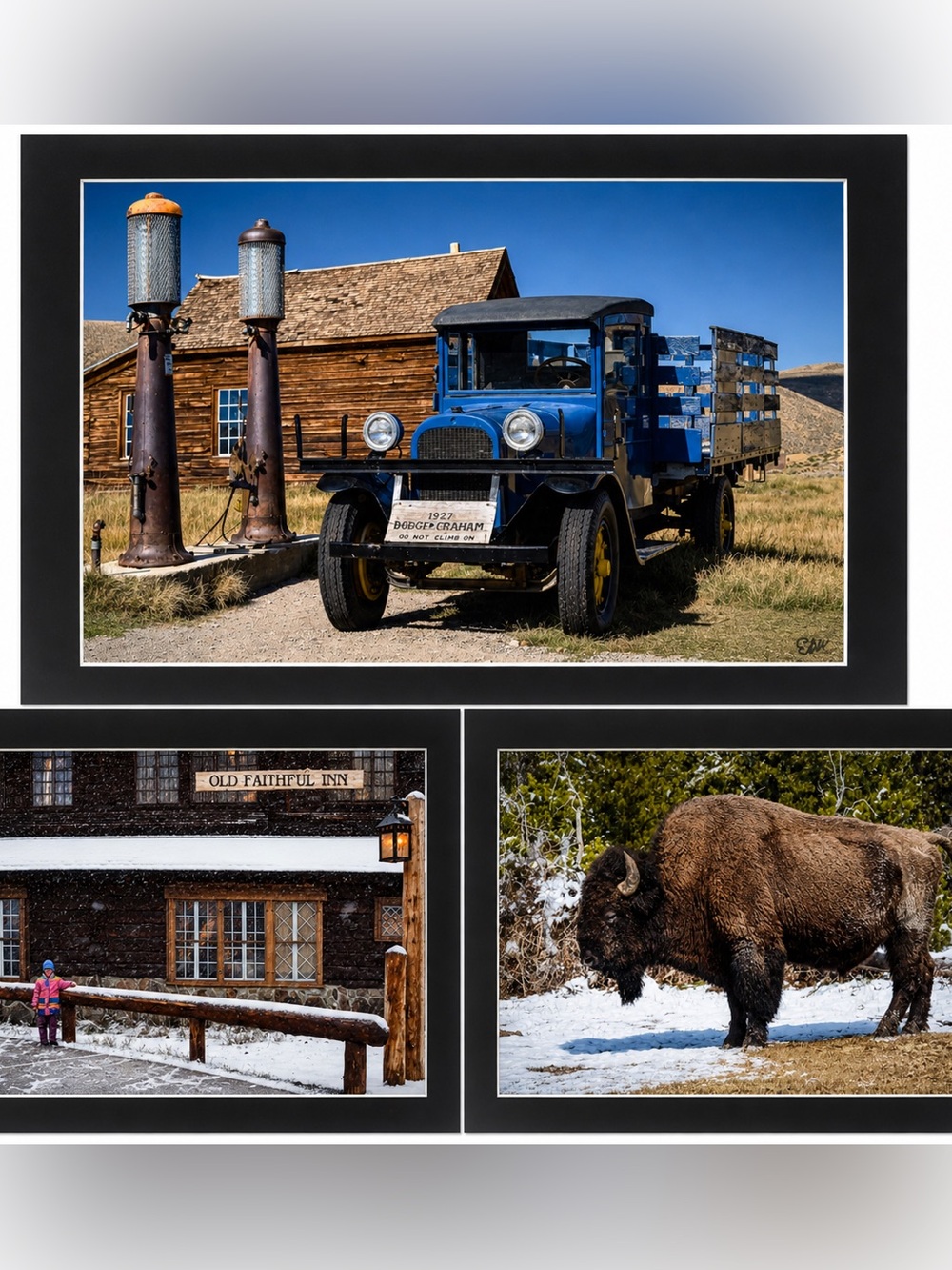 Edward Warner Vintage Photography Bundle 16x11 Yellowstone, Old Faithful, Truck